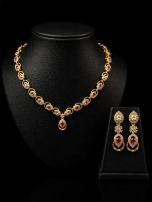 Women's Alloy Necklace Set Gold & Ruby Red