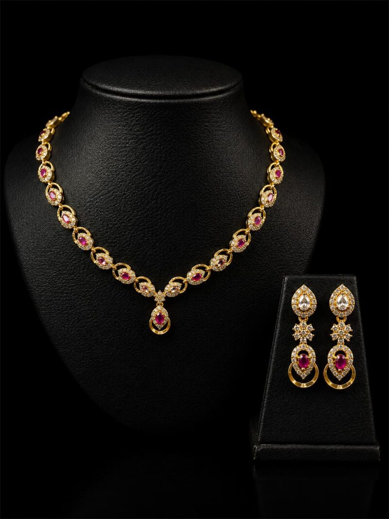 Women's Alloy Necklace Set Gold & Ruby Red