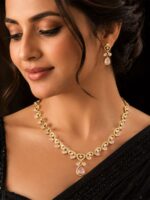 Alloy Necklace Set with Earrings, Gold & Pink