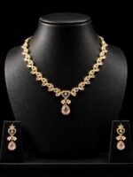 Alloy Necklace Set with Earrings, Gold & Pink