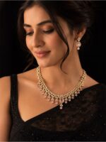 W-JW-OL-25-23-B. Bridal Necklace Set, Gold & Pink