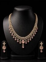 W-JW-OL-25-23-F Bridal Necklace Set, Gold & Pink