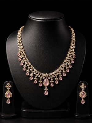 Bridal Necklace Set, Gold & Pink
