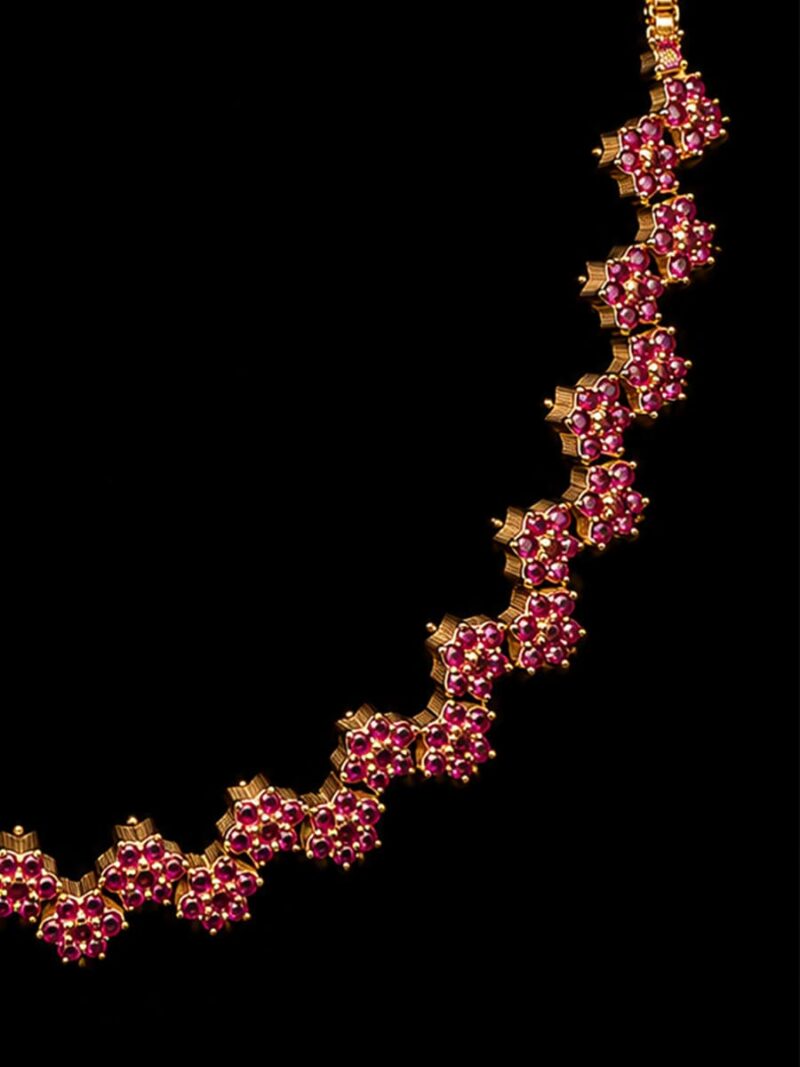 Floral Stone Necklace - Gold & Pink