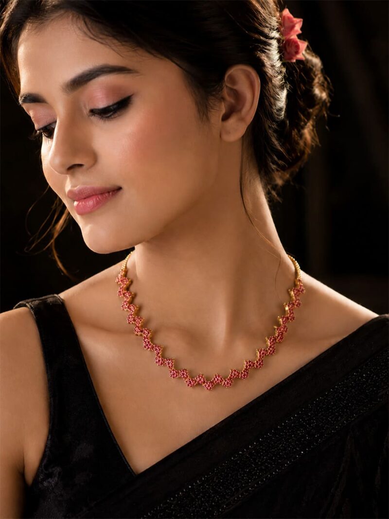 Floral Stone Necklace - Gold & Pink