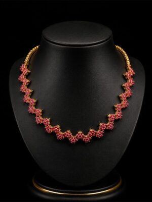 Floral Stone Necklace - Gold & Pink