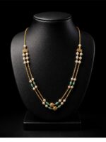 W-JW-SL-70-27-B Layered Beaded Necklace, Gold & Green