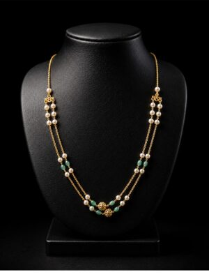Layered Beaded Necklace, Gold & Green