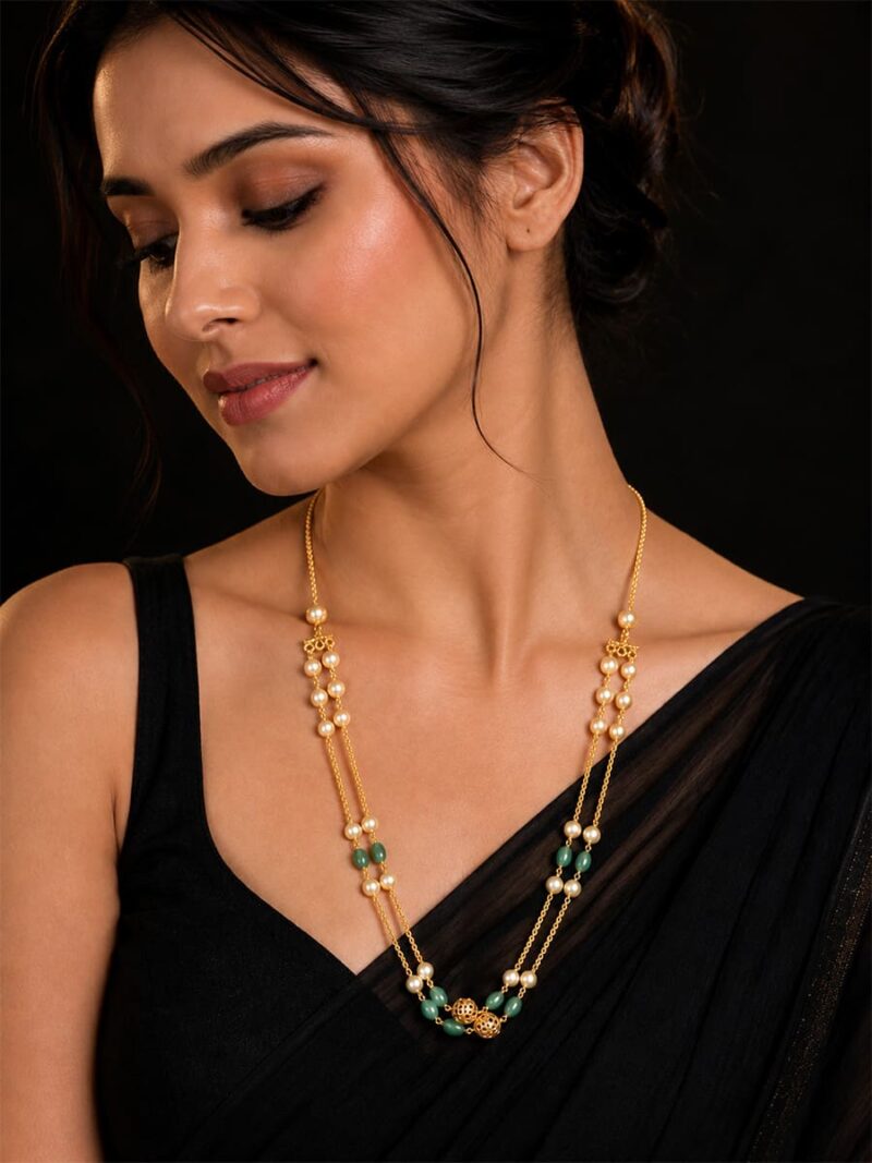 Layered Beaded Necklace, Gold & Green
