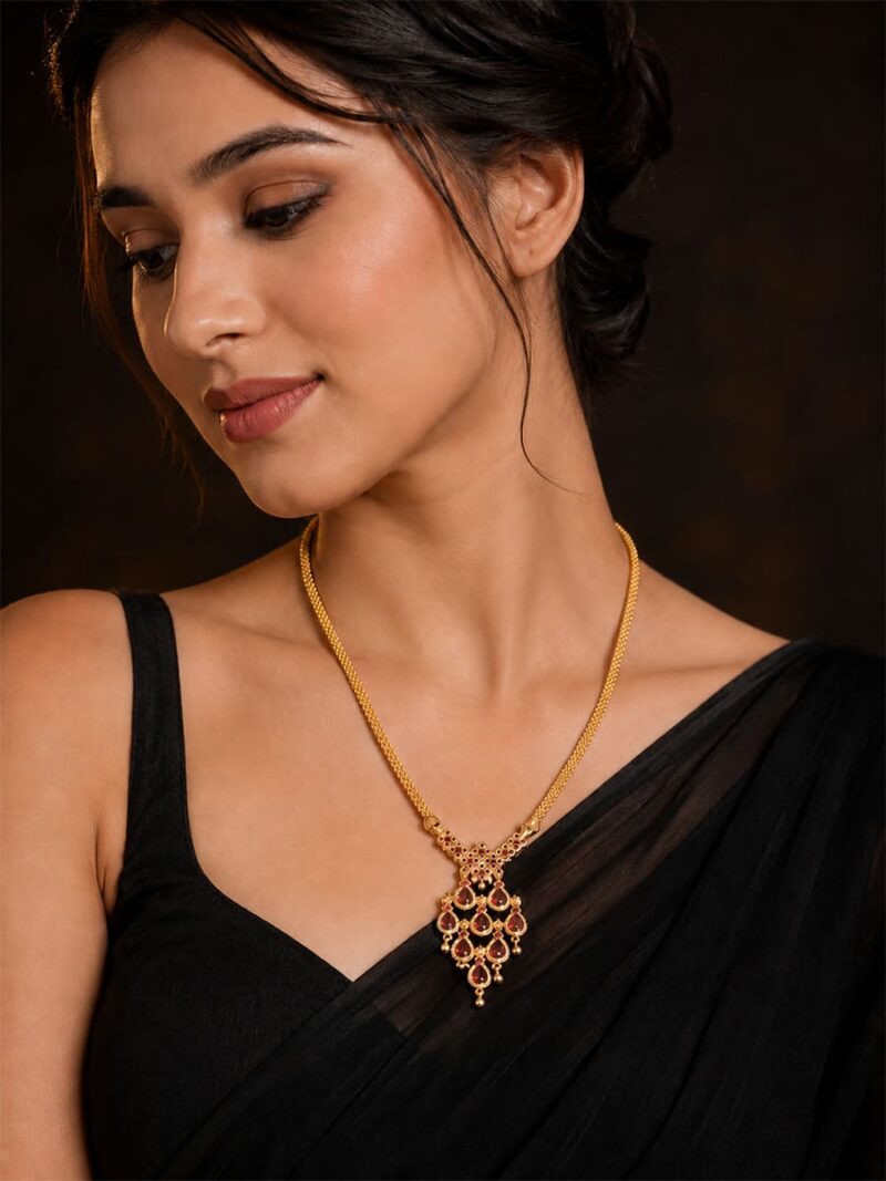 Teardrop Pendant Necklace, Gold & Red