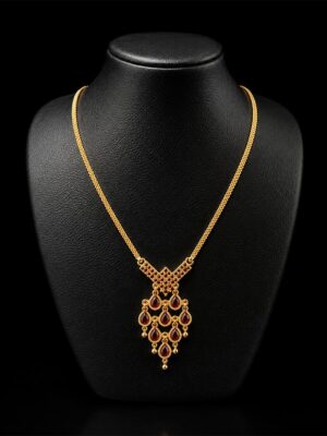 Teardrop Pendant Necklace, Gold & Red