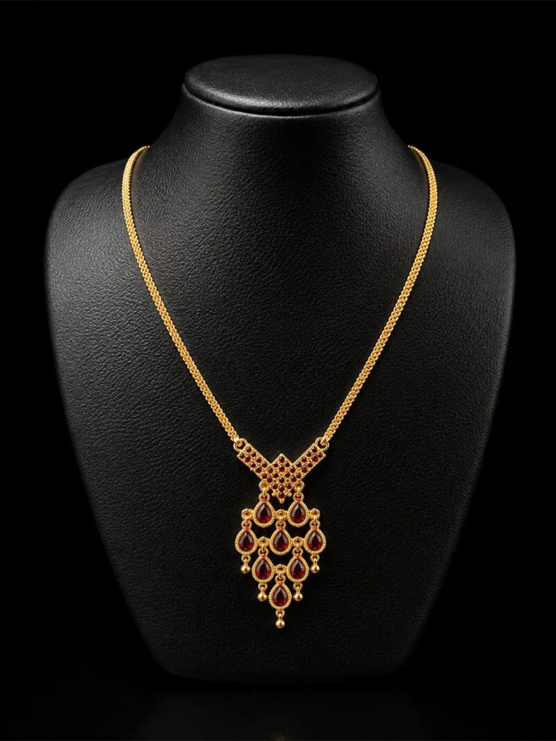 W-JW-TA-11-21-F Teardrop Pendant Necklace, Gold & Red