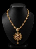 Floral Pendant Necklace - Gold & Pink