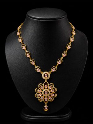 Floral Pendant Necklace - Gold & Pink