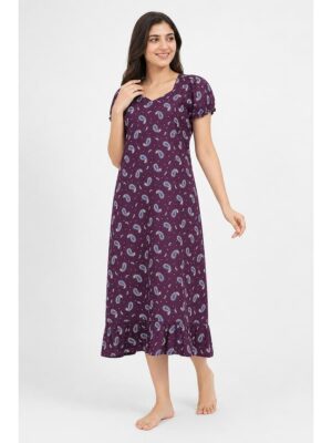 Women's Cotton Frock Nighty - Purple