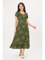 W-NY-454-07-OG-M-f_front Women's Cotton Frock Nighty - Olive Green