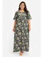 W-NY-456-02-GY-5XL_front Women’s Cotton Plus-Size Zip Nighty - Grey