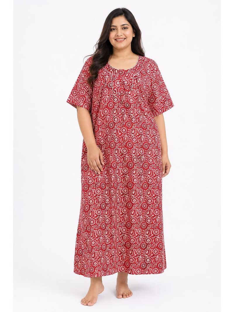 W-NY-456-07-RD-5XL_front Women’s Cotton Plus-Size Zip Nighty - Red