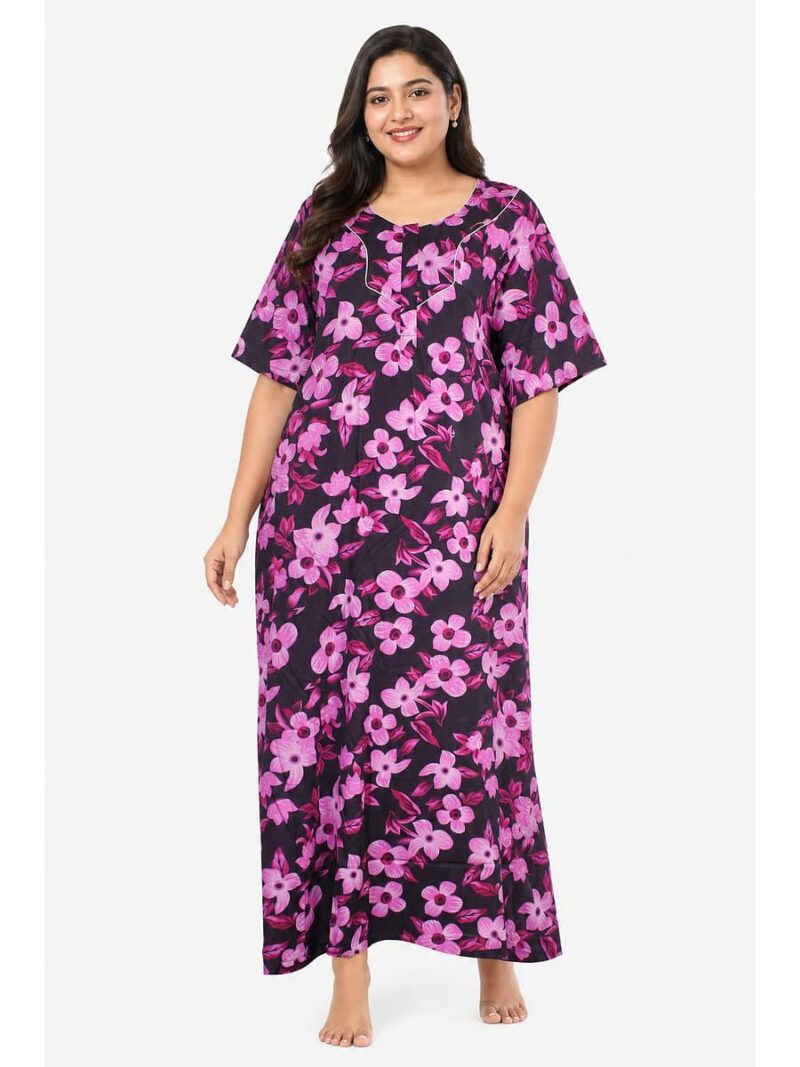 W-NY-457-05-PK-4XL_front Women’s Cotton Plus-Size Zip Nighty - Pink