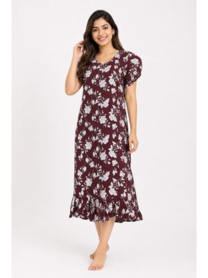 Women's Cotton Frock Nighty - Maroon