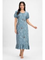W-NY-458-15-SB-XXL_front Women's Cotton Frock Nighty with Zip - Sky Blue