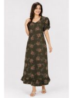 Women's Cotton Frock Nighty - Olive Green