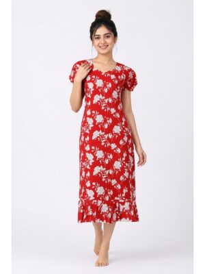 Women's Cotton Frock Nighty - Red
