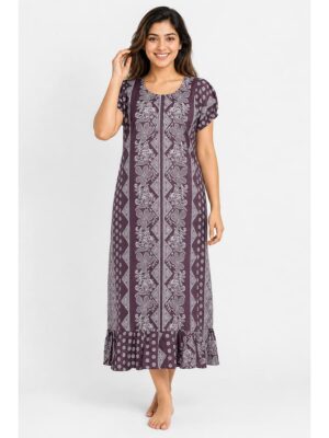 Women's Cotton Zip Frock Nighty - Plum