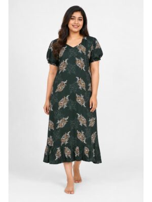 Women's Plus Size Cotton Frock Nighty - Green
