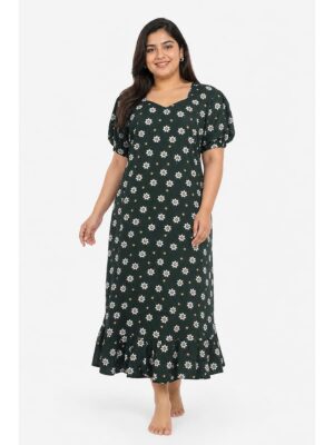 Women's Plus Size Cotton Frock Nighty - Green