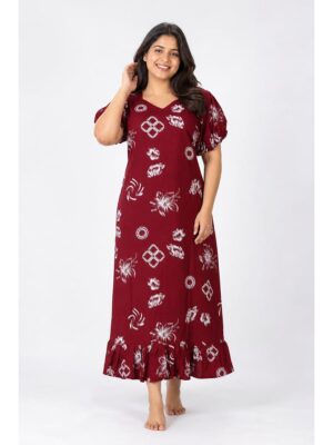 Women's Plus Size Cotton Frock Nighty - Maroon