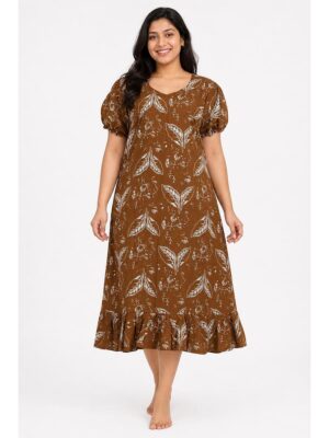 Women's Plus Size Cotton Frock Nighty - Brown