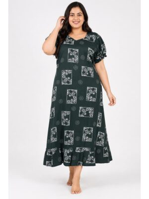 Women's Plus Size Cotton Frock Nighty - Green
