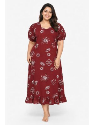 Women's Plus Size Cotton Frock Nighty - Maroon