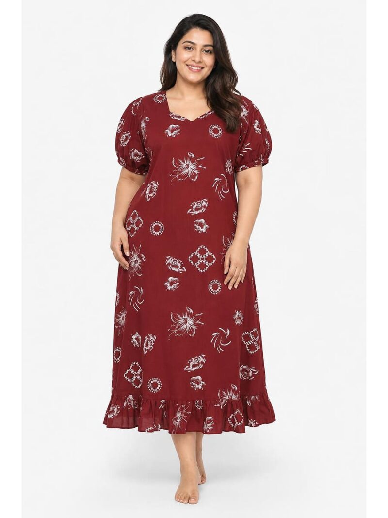 Women's Plus Size Cotton Frock Nighty - Maroon