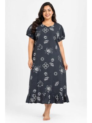 Women's Plus Size Cotton Frock Nighty - Grey