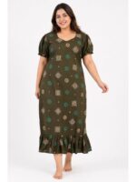 W-NY-462-24-OG-3XL_front Women's Plus Size Cotton Frock Nighty - Olive Green