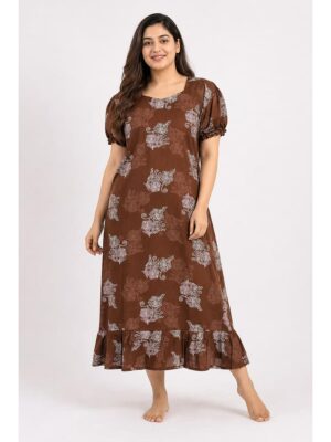 Women's Plus Size Cotton Frock Nighty - Brown