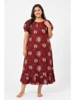 W-NY-462-35-MR-3XL_front Women's Cotton Plus Size Zip Frock Nighty - Maroon
