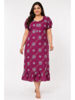 W-NY-462-36-CRS-3XL_front Women's Cotton Plus Size Zip Frock Nighty - Cerise