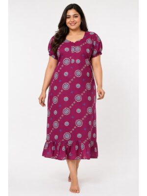 Women's Cotton Plus Size Zip Frock Nighty - Cerise