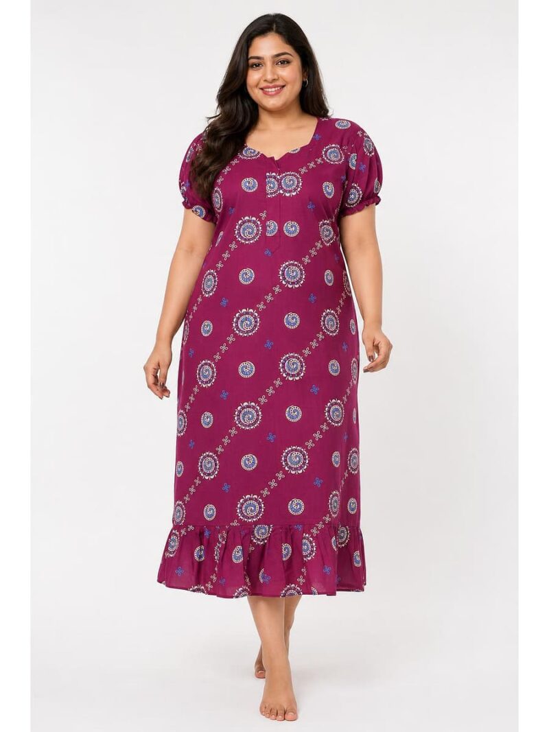 W-NY-462-36-CRS-3XL_front Women's Cotton Plus Size Zip Frock Nighty - Cerise