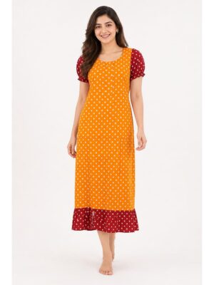 Women's Cotton Zip Frock Nighty - Yellow