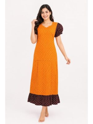 Women's Cotton Frock Nighty - Yellow