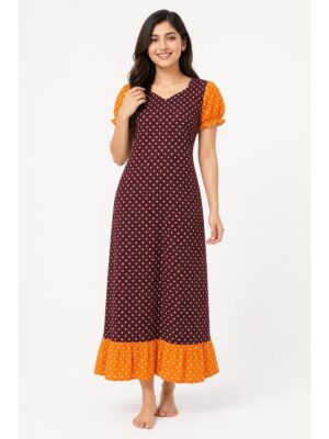 Women's Cotton Frock Nighty -Maroon