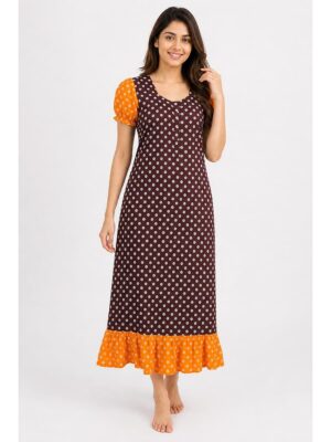 Women's Cotton Zip Frock Nighty - Maroon