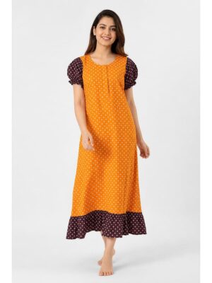 Women's Cotton Zip Frock Nighty - Yellow