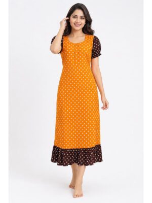 Women's Cotton Zip Frock Nighty - Yellow