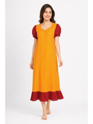 Women's Cotton Zip Frock Nighty - Yellow
