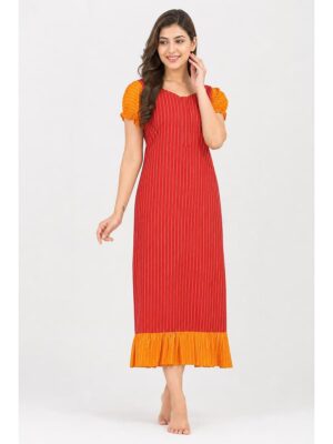 Women's Cotton Zip Frock Nighty - Red